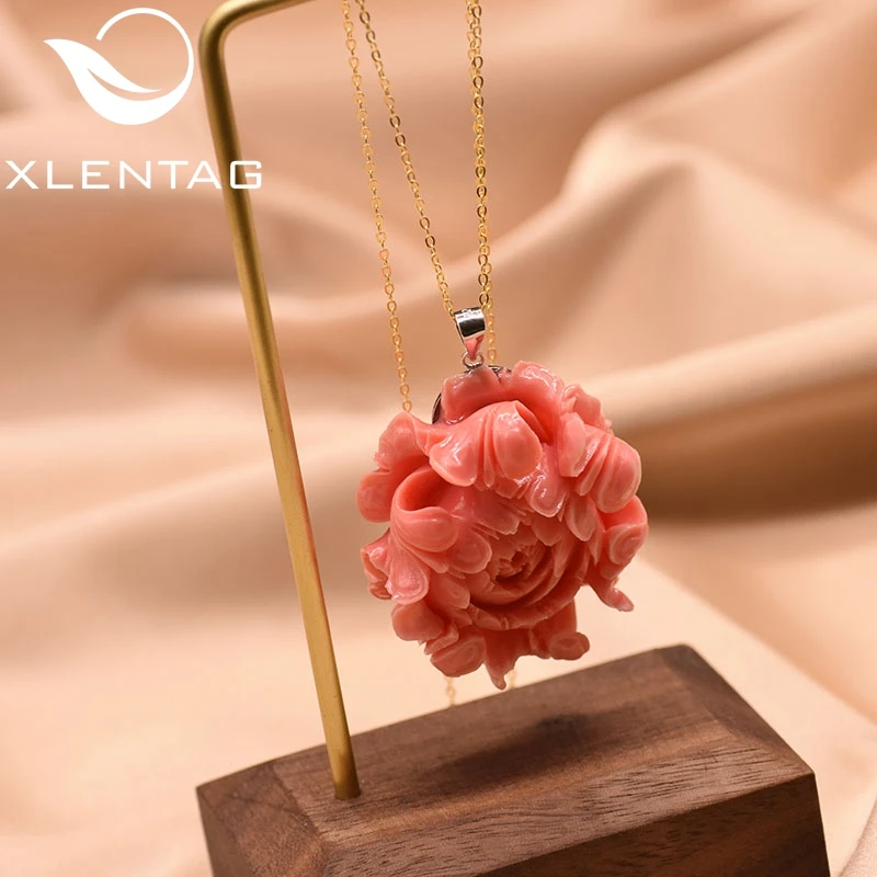 XlentAg, дизайн, Коралловый цветок, 925 пробы, серебряная подвеска, ожерелье для женщин, вечерние ожерелья, хорошее ювелирное изделие GN0072