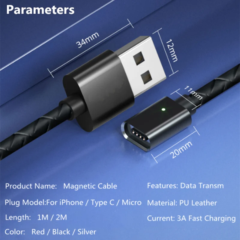Магнитный кабель 3A Micro USB Type C для быстрой зарядки телефона зарядный провод iPhone 11
