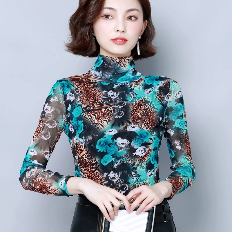 

Blusas Mujer De Moda 2021 Autumn Fashion Women Basic Shirt Casual Turtleneck Women Top Long Sleeve Printed Women Blouses 6205 50