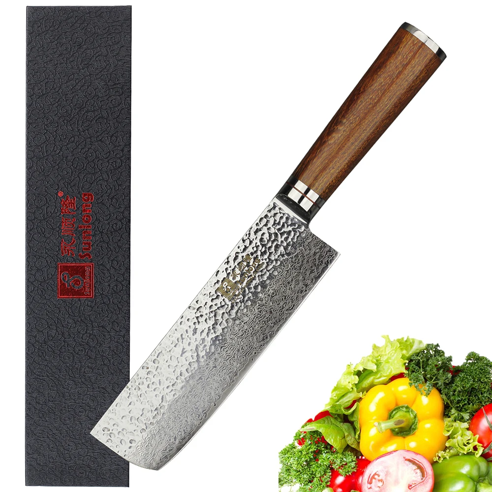 Sunlong Nakiri 6 5 дюймов Usuba японский молоток 67 слоев Дамасская сталь нож для мяса ручка