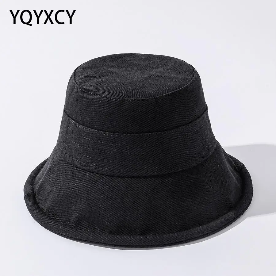 

Панама YQYXCY женская, однотонная Складная хлопковая шляпа от солнца, в Корейском стиле, для весны и лета