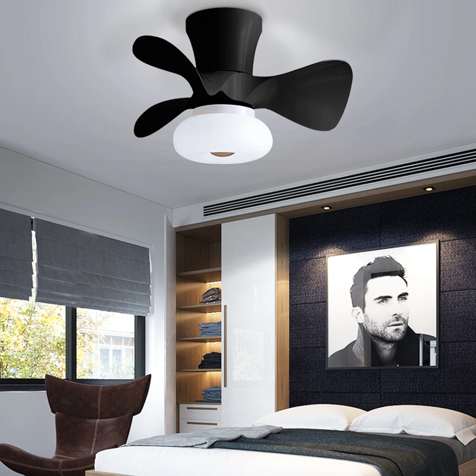 

AC110V-220V Ceiling Fan with Lighting with Remote Control APP BT Control Stepless Dimming 3-Color Light 3-Speed Wind Living Room