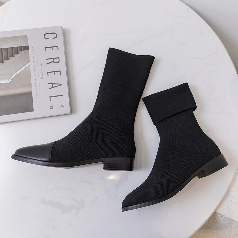 Женские ботильоны на квадратном каблуке ASUMER черные эластичные ботинки до