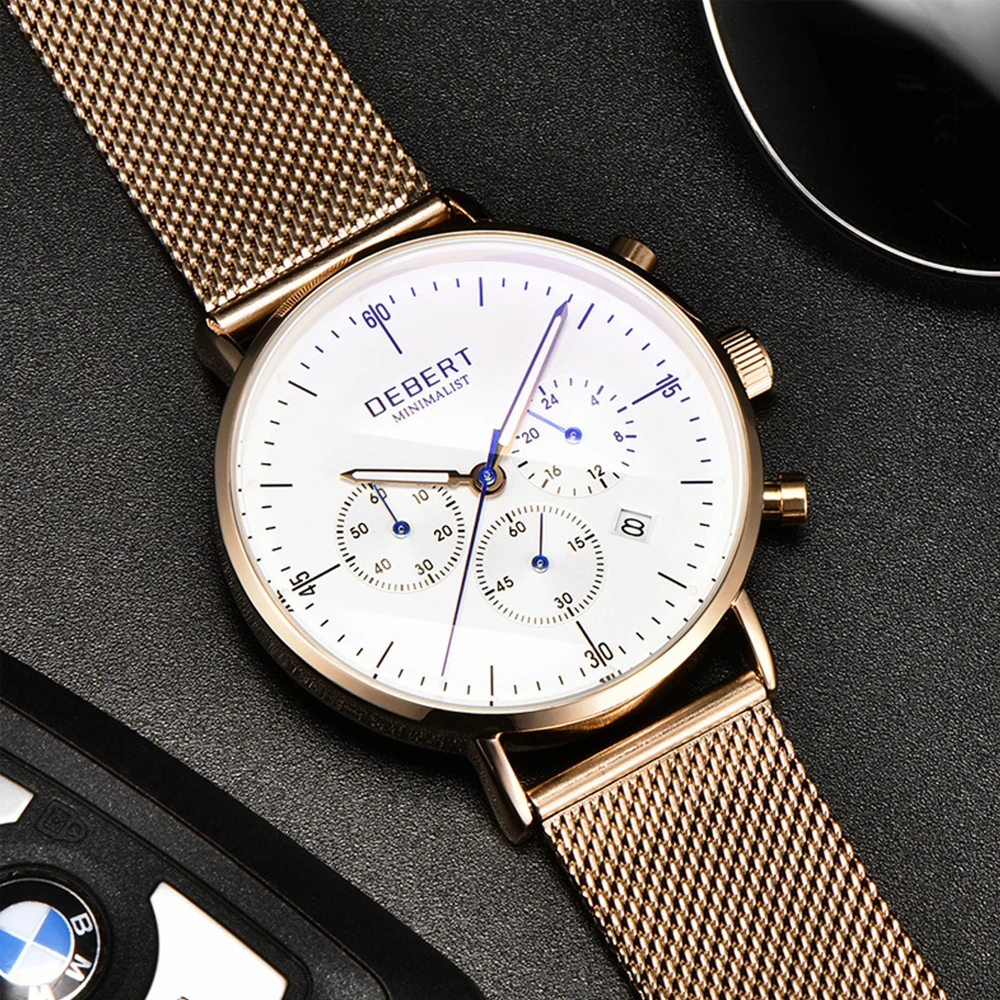 Corgeut 40MM Mens Black dial Ultra Thin Automatic Chronograph quartz watch часы женские Debert Gift Male Stainless case | Наручные