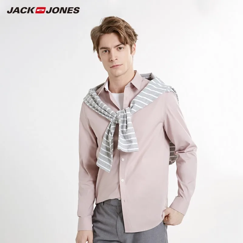Рубашка JackJones 219105530 Мужская базовая из эластичного хлопка с длинными рукавами
