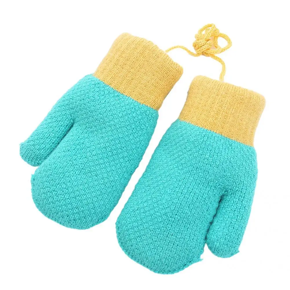 

Windproof 1 Pair Convenient Knitting Elastic Opening Gloves Autumn Winter Boys Girls Gloves Contrast Color for Vacation