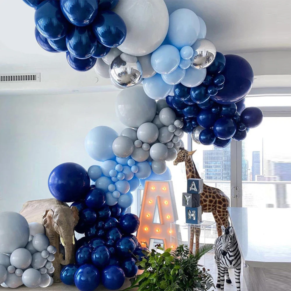 

135pcs Noble Dark Blue Maca Blue Balloons Garlands 4D Silver Balloon Arch For Baby Shower Birthday Party Decor Wedding Globos