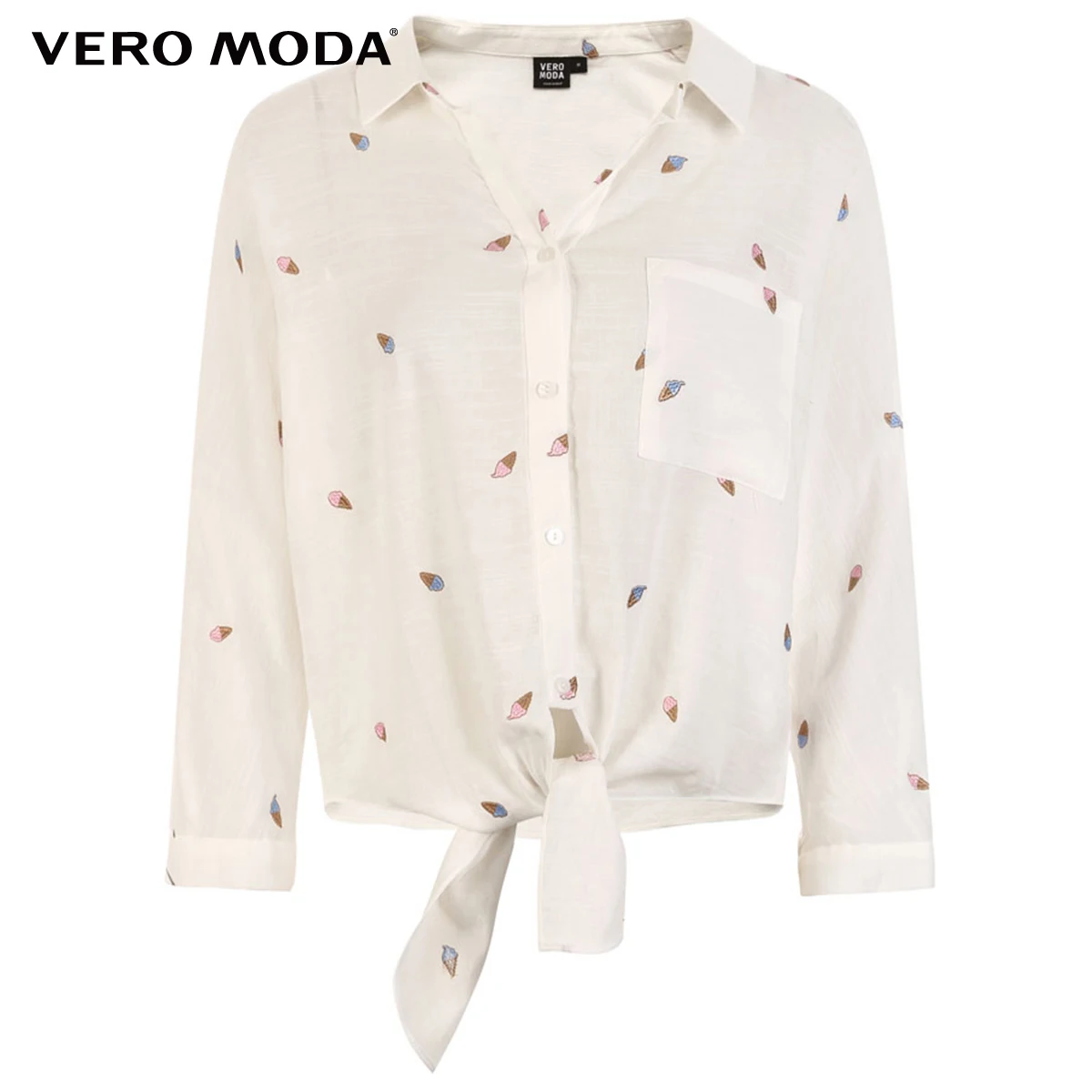 

Vero Moda Women's Embroidered 3/4 Sleeves Lace-up Hem Shirt | 319331570