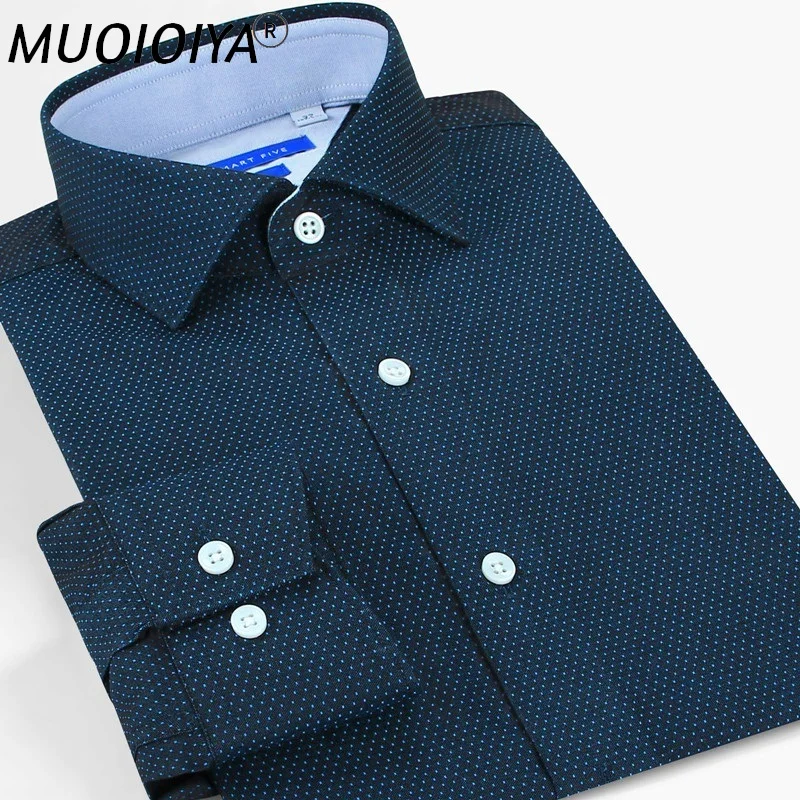 

Рубашка мужская приталенная с вышивкой в горошек, Офисная сорочка с длинным рукавом, смарт-рубашка с круглым вырезом, одежда 2022