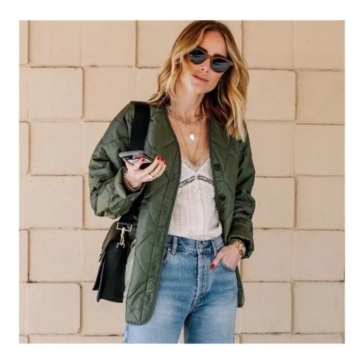

Autumn Vintage 2021 New Women Patchwork Warm Padded Cotton Jacket Coat Female V Neck Outerwear Ddxgz1