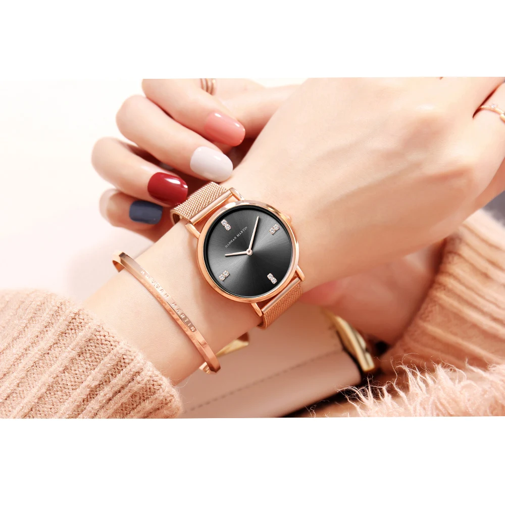 Женские наручные часы Hannah Martin простые романтичные цвета розового золота женские