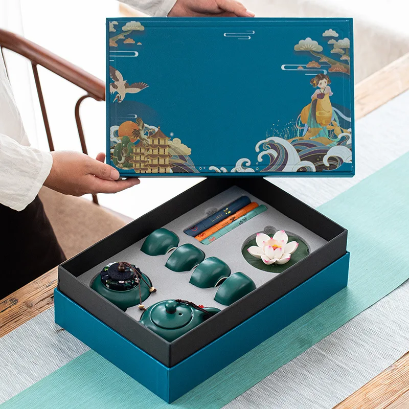 

Китайский чайный набор кунг-фу, фарфоровая чайная посуда Pu'er, чайный горшок и чашка, керамический чайный чайник, чайная чашка с благовониями,...