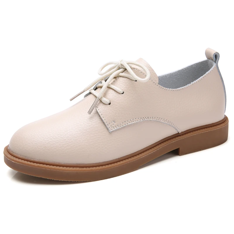 838 Beige STQ; коллекция года; осенние женские туфли-оксфорды; балетки на плоской подошве; женская обувь из натуральной кожи; мокасины; лоферы на шнуровке; белые туфли; 051 - Цвет: 838 Beige