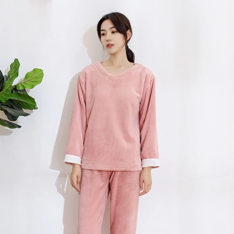 Autumn Winter Set Pajamas For Couples Plus Velvet O-Neck Men's Pajamas Long Sleeve Women's Sleepwear Pants Loose Casual Homewear