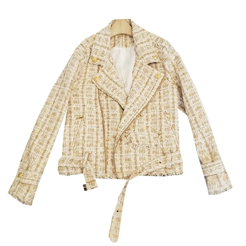 

CHICATWILL 2021 New Winter Women Tweed Plaid OL Jacket Motor Ladies Outerwear Drop Free Shipping Wholesale