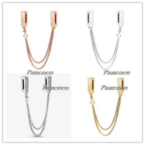 

925 Sterling Silver Baeds Reflexions Sparkling Safety Chain Clip Charm Fit Pandora Women Bracelet & Necklace Jewelry