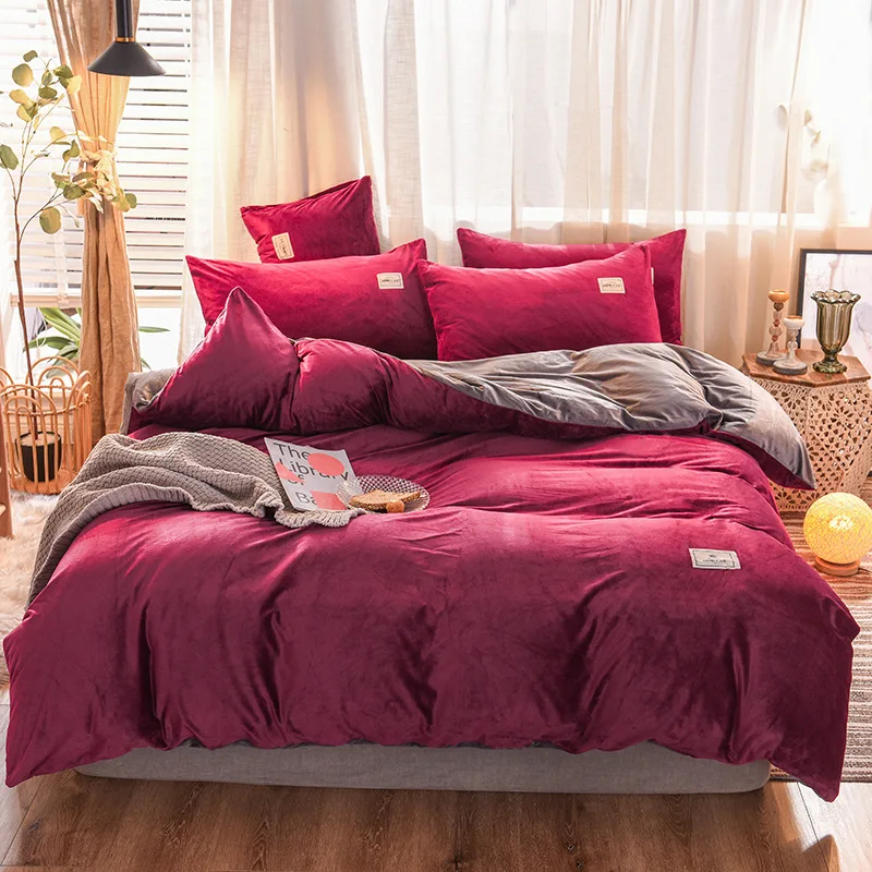 

2019 new Crystal flannel fleece bedding set small label bed linens home winter duvet cover set carol fleece Japan style AB side