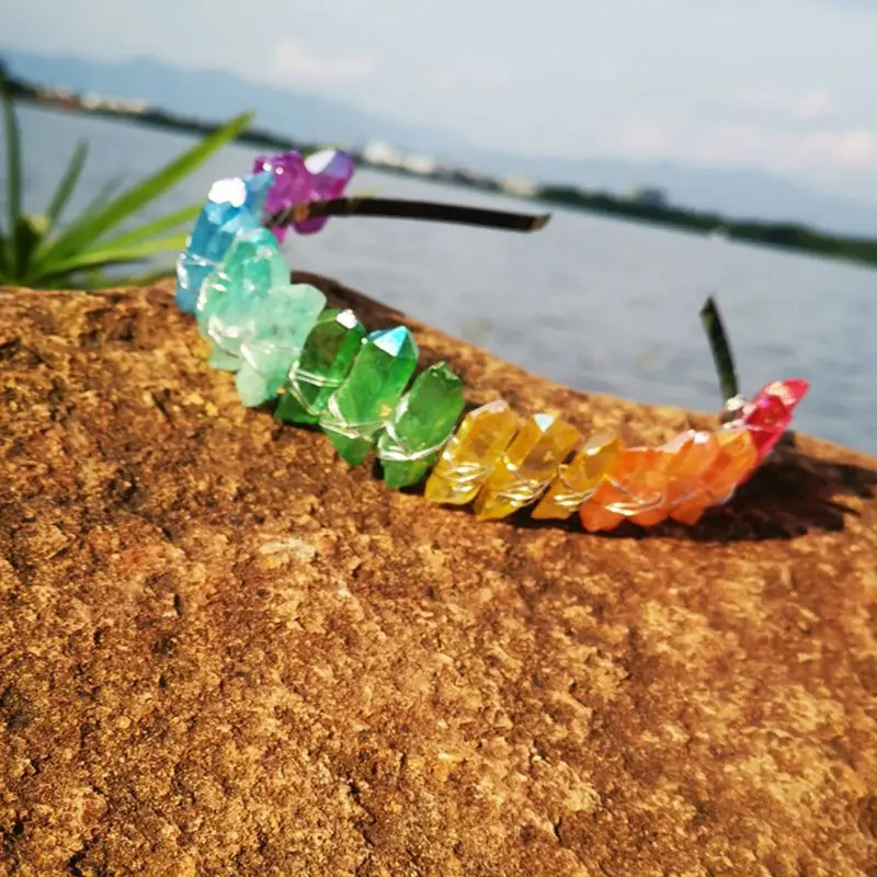 

Western European Princess Retro Tiara Rainbow Handmade Raw Crystal Hair Hoop