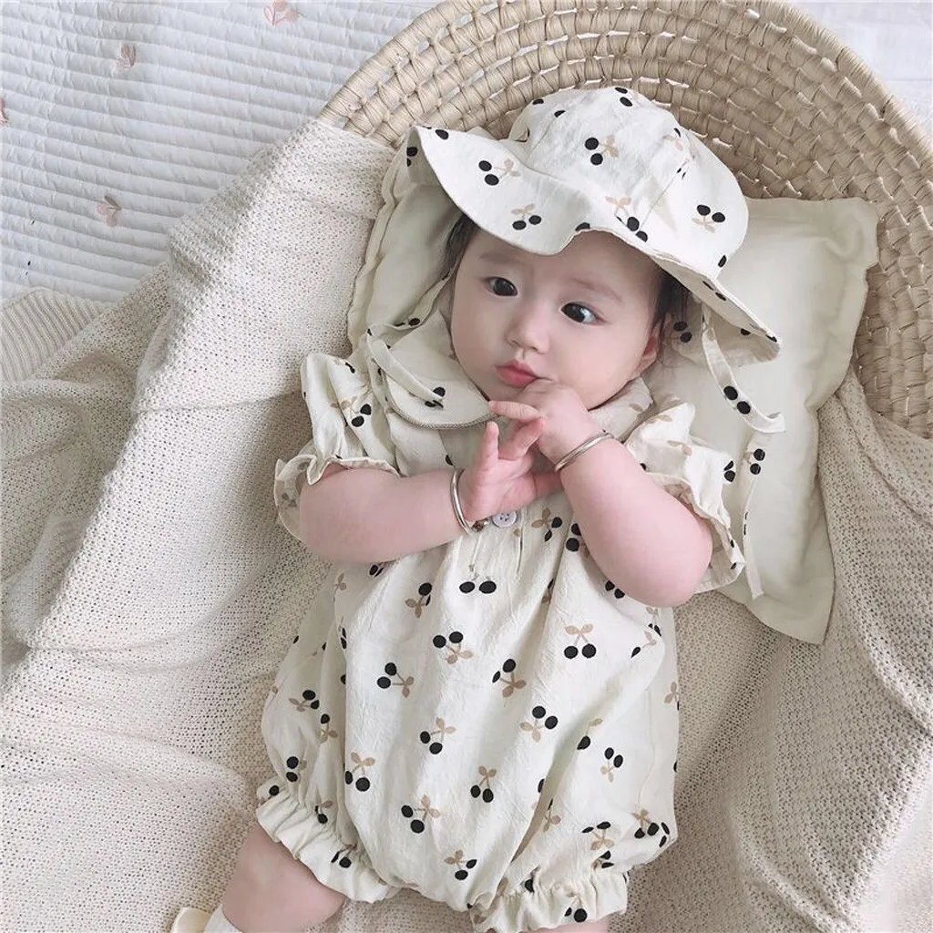 Детский комбинезон с коротким рукавом цветочным принтом|Ромперы| |