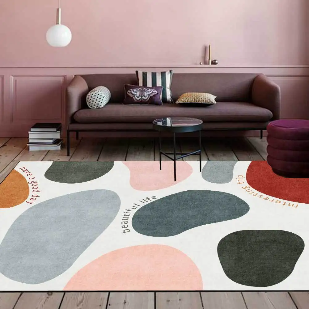 

Fashion big red Morandi color abstract big stone living room sofa rug kitchen walkway bedroom bed side carpet floor mat tapis