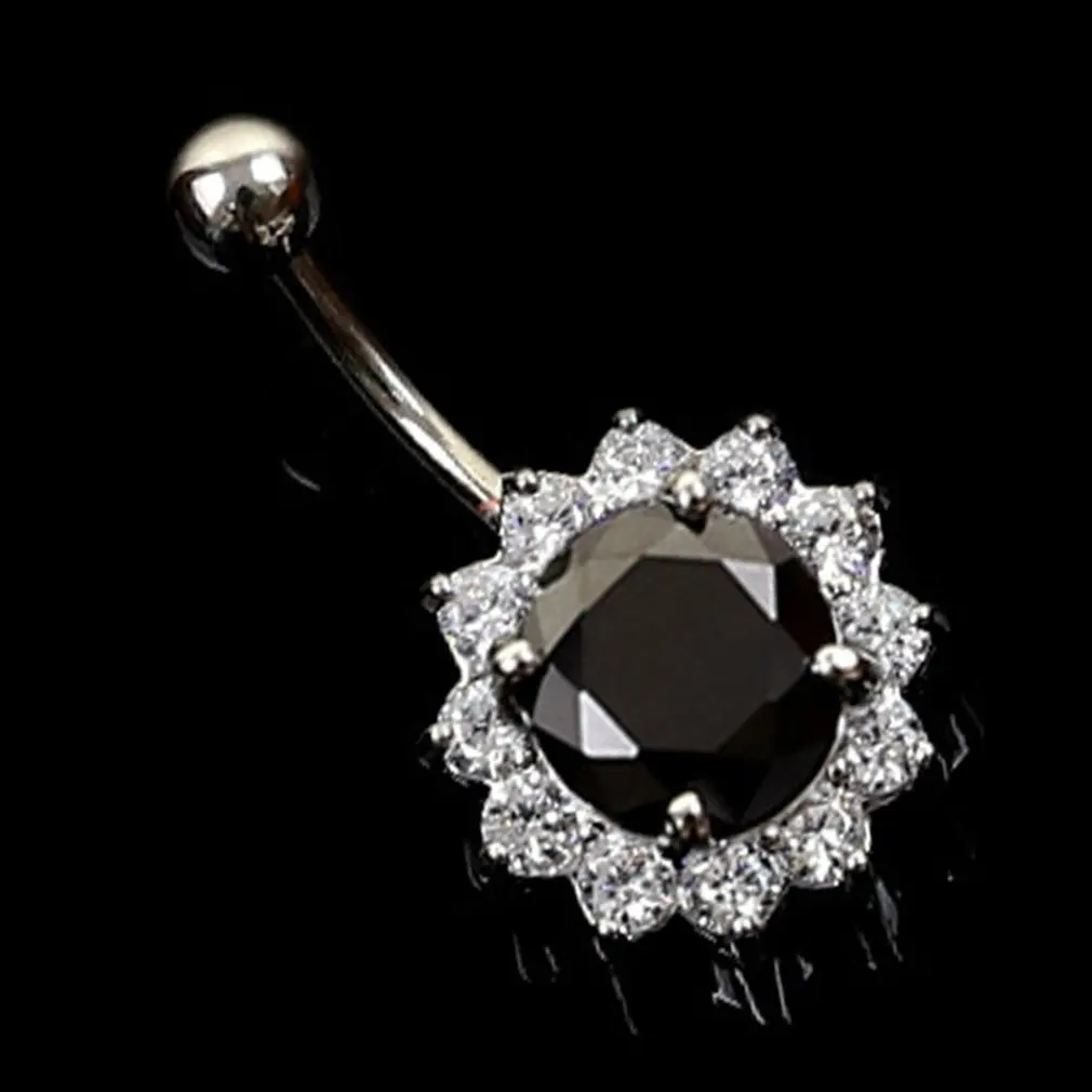 Кольцо для пирсинга пупка с цветочными кристаллами инкрустированная пуговицами