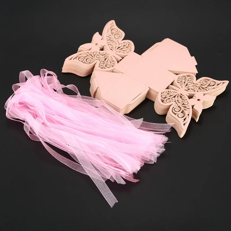 Hot Sale 50pcs Butterfly Wedding Favour Box Birthday Party Gifts Candy Boxes (Pink) | Дом и сад