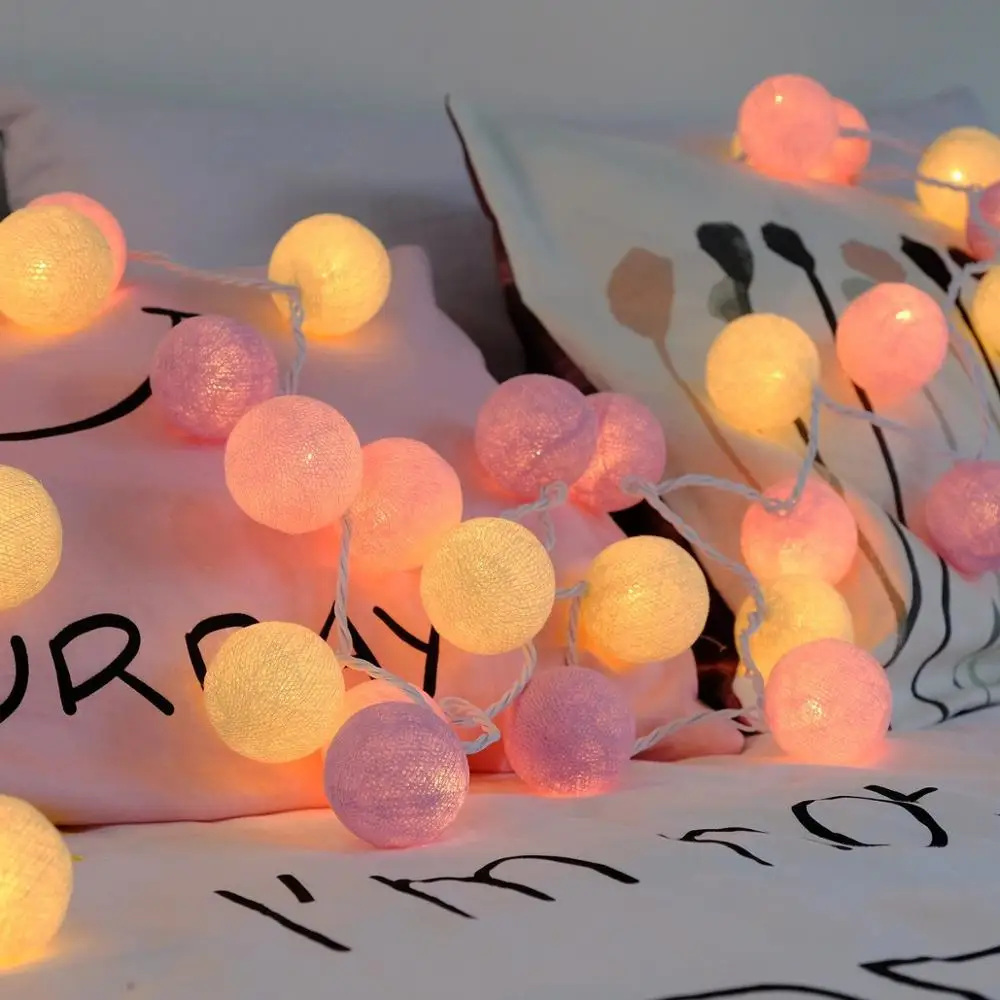 Светодиодный светильник-гирлянда с хлопковыми шариками сказочный светильник