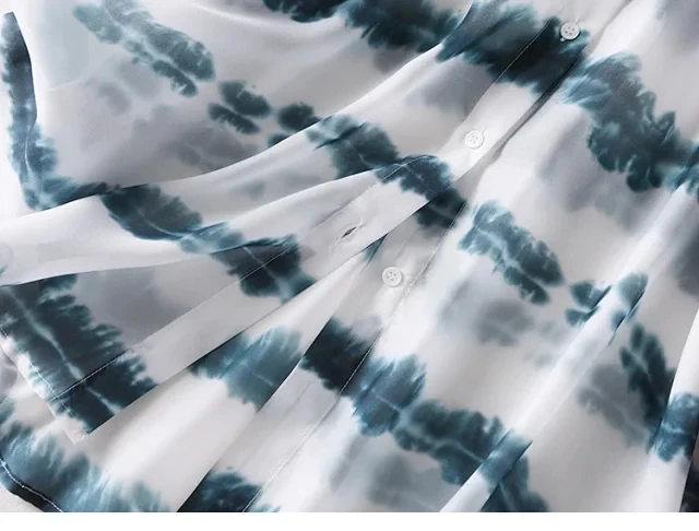 

Women's Striped Loose Blouse Tie-dye Long Sleeve Early Autumn Turn-down Collar Female Single Breasted Shirt