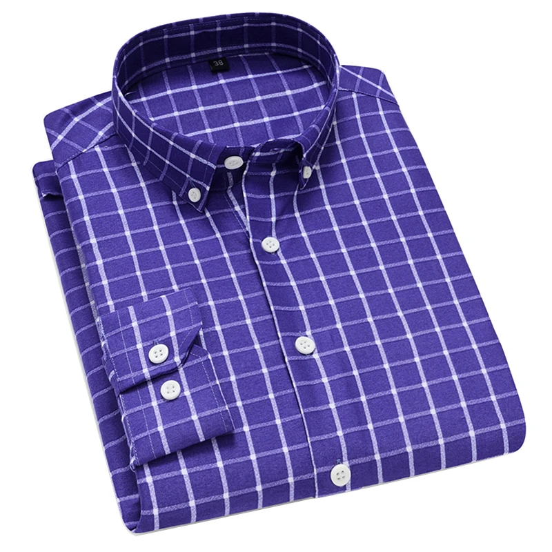 

Aoliwen brand Men 2021comfortable classic casual slim shirts for men Anti wrinkle lapel plaid long sleeved shirts for Teenagers