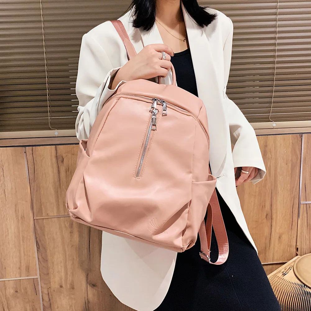 

Female Solid PU Backpack Student Outdoor Triple Zipper School Shoulder Bag