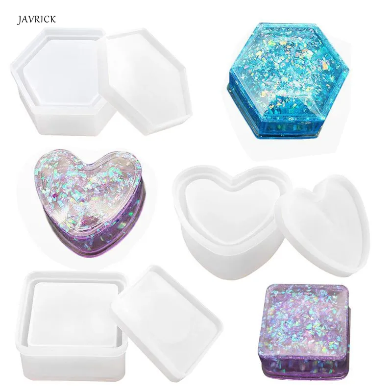 

Формы для коробки и смолы, формы для шкатулок с силиконовой смолой в форме сердца, форма для шестиугольной коробки для хранения и квадратные...