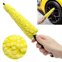 portable car wheel brush yellow sponge scratch free auto wheel tire rim scrub brush cleaning with handle washing tool