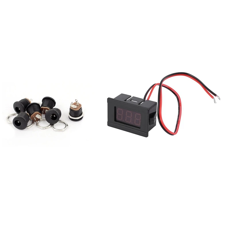 

6Pcs DC-005 Panel Mount DC Power Female Socket Connector & 1X DC Digital Voltmeter Head 0.36 Inch LED Digital Voltmeter