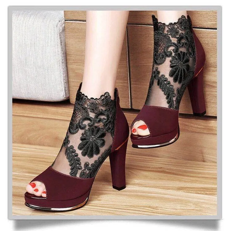 

2021 Spring and Autumn New Products Fish Mouth Embroidered Waterproof Platform Super High Heels Ladies High Heels