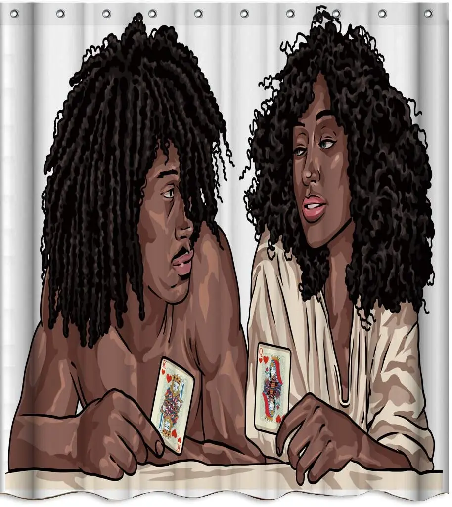 

American Couple Black Hair Lover Fabric Shower Curtain Bathroom Décor