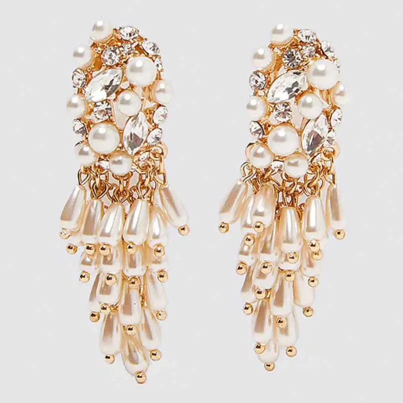 Gold Color 7 Girlgo Винтаж искусственный жемчуг круглый ZA Висячие серьги для женщин модные металлические Макси золотой цвет кулон серьги Свадебные ювелирные изделия оптом - Окраска металла: Gold Color 7