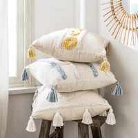 cushion cover tuft tassels handmade moroccan style neutral decoration pillow cover 45x45cm for sofa bed ivory
