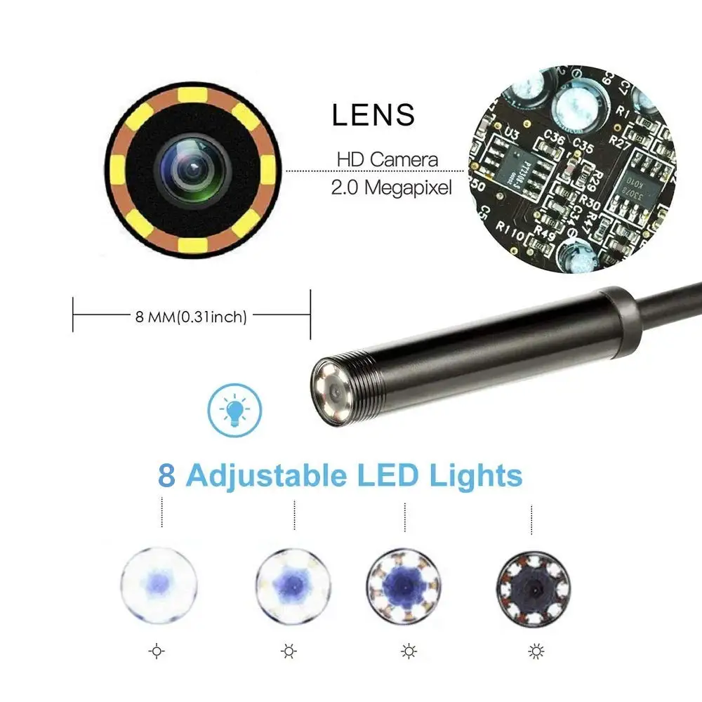 ПК Android эндоскоп Камера 2 м/5 м Кабель для программирования 5 мм 8 объектив