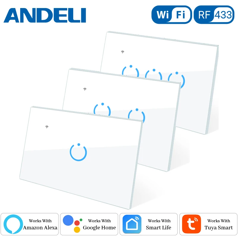 Wifi Wall Smart Switch US Standard Glass Touch Panel Support Tuya/Smart Life APP Remote Control ，Alexa Google Home Voice | Обустройство