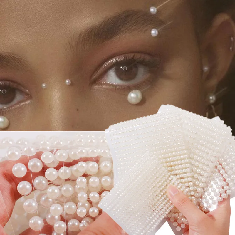 3D жемчужные украшения для лица наклейки век самоклеющиеся тела бровей алмазные