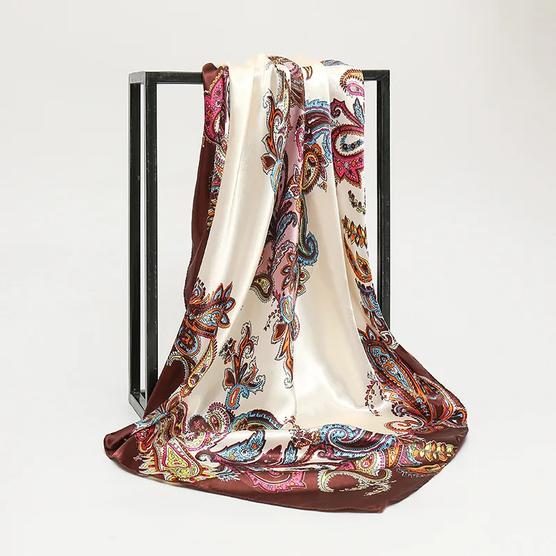 

New Classical Printed Waist Flower Silk Scarf 90 Square Scarf Spring/Summer Cashew Scarf Shopee Hot Style Four Seasons Other