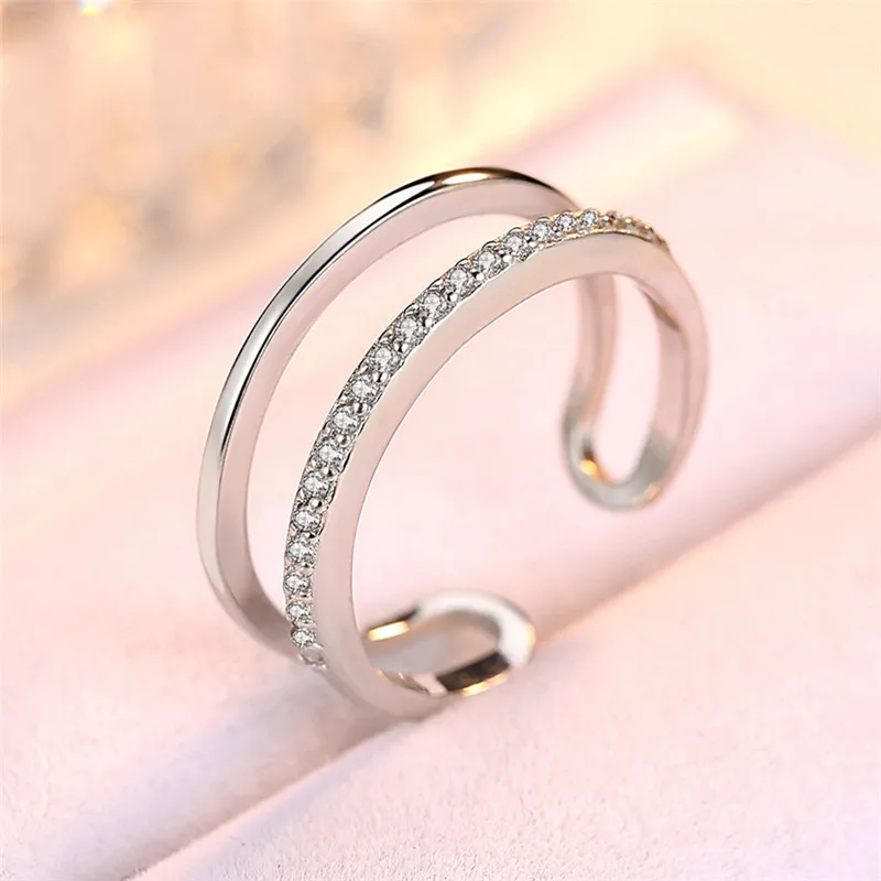 Женское Двухслойное кольцо из розового золота с фианитом | Украшения и