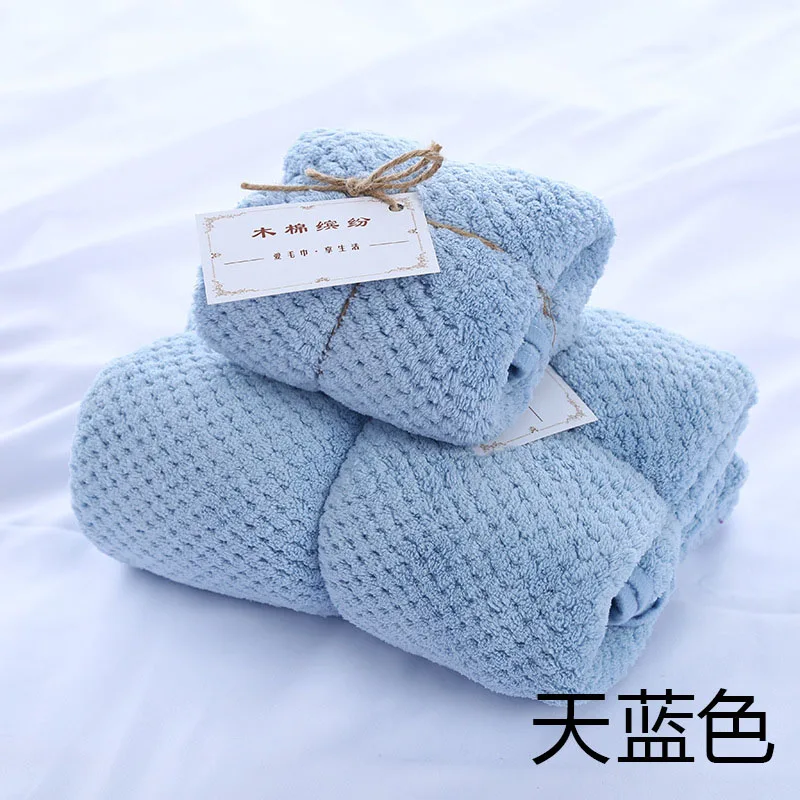Sky Blue Одноцветное Цвет Полотенца Набор для ванны Полотенца+ лицо Полотенца Супер водопоглощение коралловый флис Баня Лицо Полотенца Ванная комната Полотенца комплекты - Цвет: Sky Blue