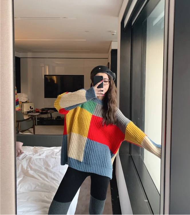 Разноцветные свитера для семьи одежда мамы и дочки свитер с принтом одинаковые