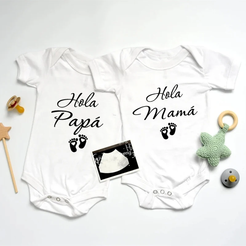 

Комбинезон для новорожденных Hola Papa Mama, хлопковый комбинезон с коротким рукавом, комбинезон для мальчиков и девочек, одежда для младенцев