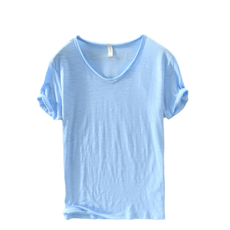 

Men's 100% Cotton T-shirt Summer Short-sleeved V neck 8 Colors tshirt Plus Size Casual Tops Tee