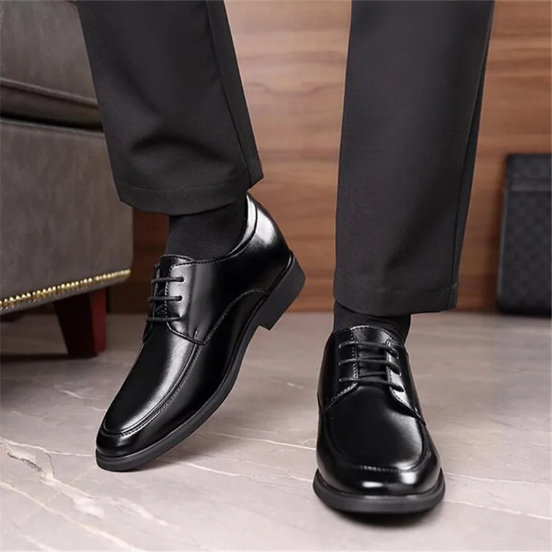 Hidden Heel 6cm Black Formal Shoes Men Genuine Leather Oxford Shoes Mens Dress Party Shoes Man Lace Up New Elegant Business Shoe
