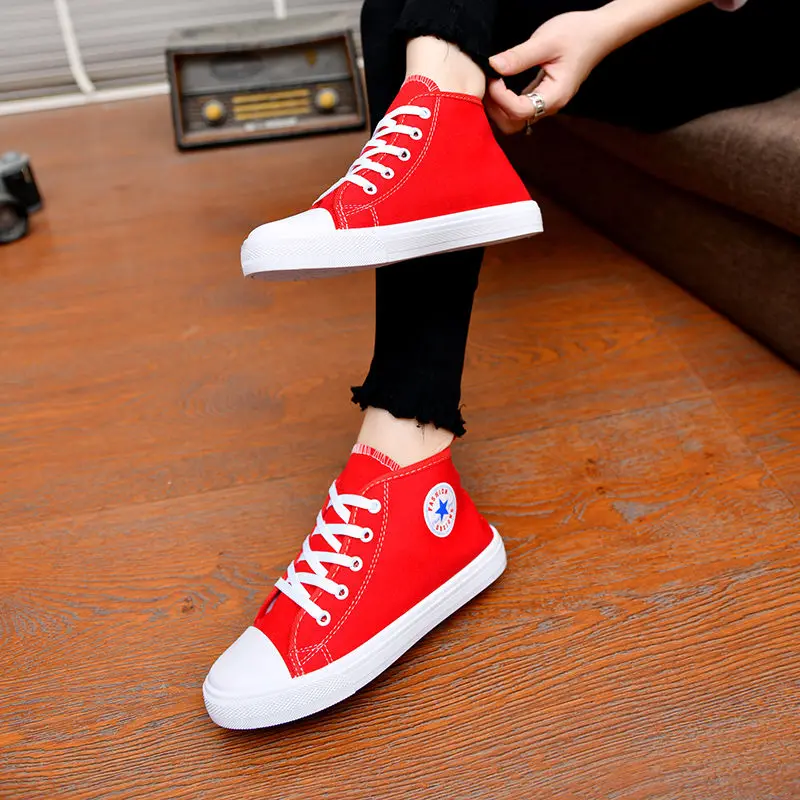 Женская парусиновая обувь с высоким берцем Дышащая женская повседневная Белые