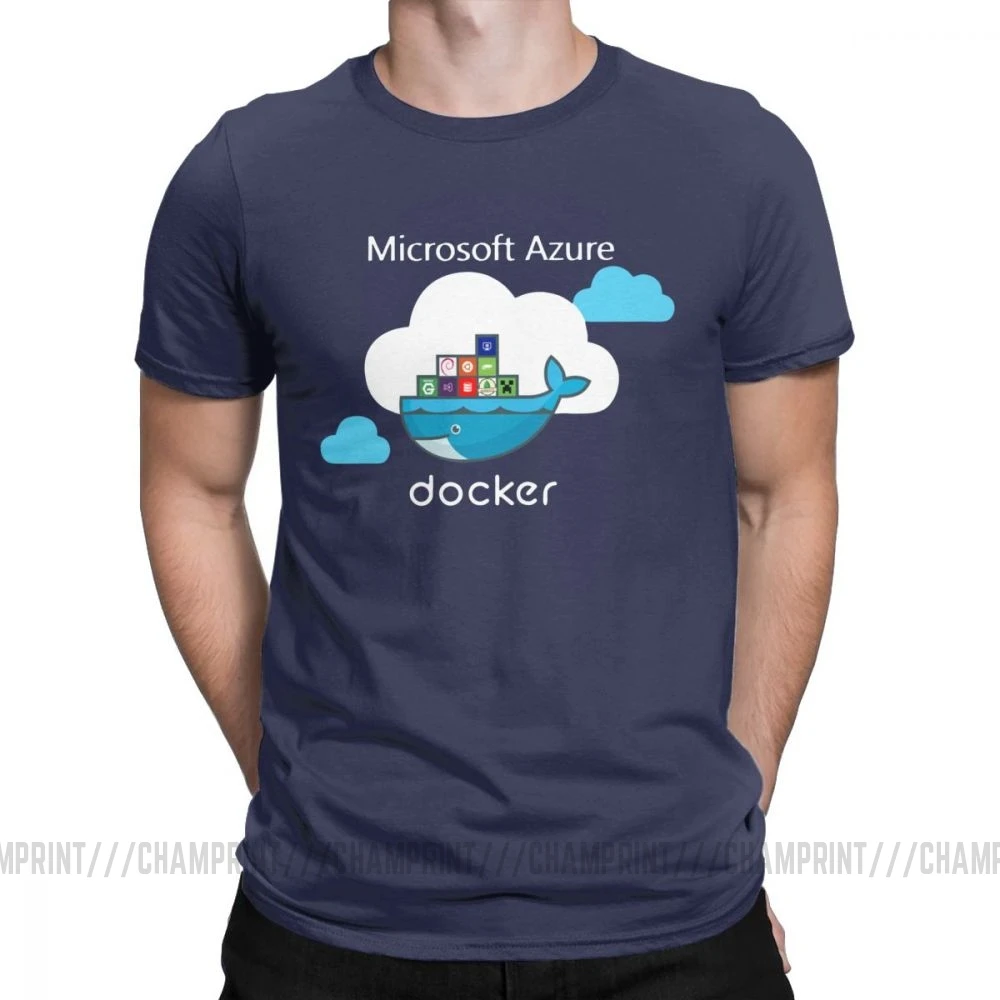 Мужские футболки Docker On Azure, одежда из чистого хлопка, крутые футболки с коротким рукавом и круглым воротником размера плюс - Цвет: Тёмно-синий