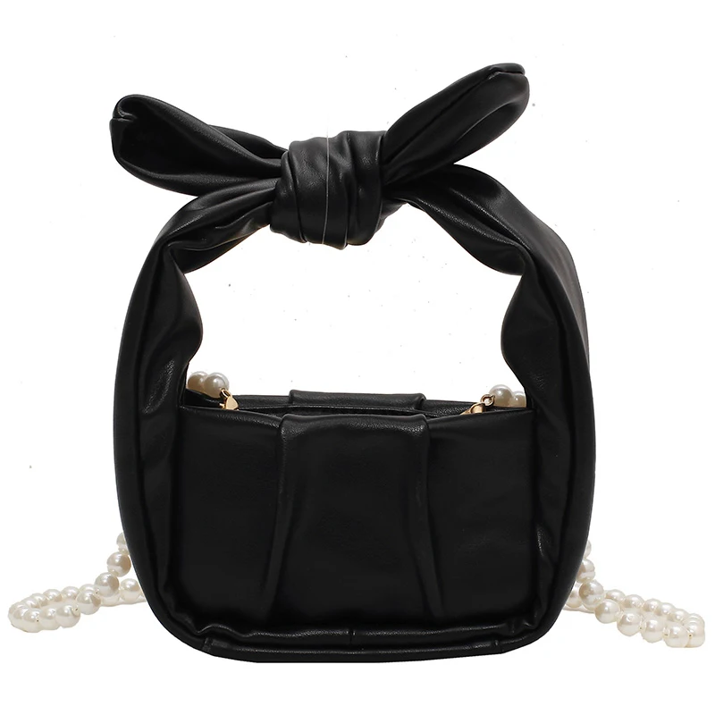

Sweet Bow Soft PU Leather Crossbody Shoulder Bags for Women 2021 Summer Luxury Brand Pearl Chain Handbags Female Travel Tote Bag